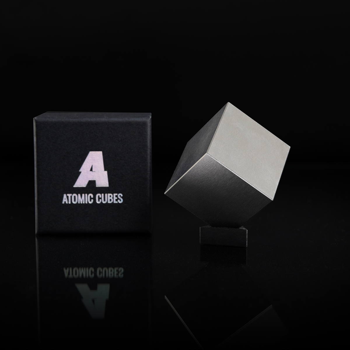 tungsten cube with box and stand by Atomic Cubes