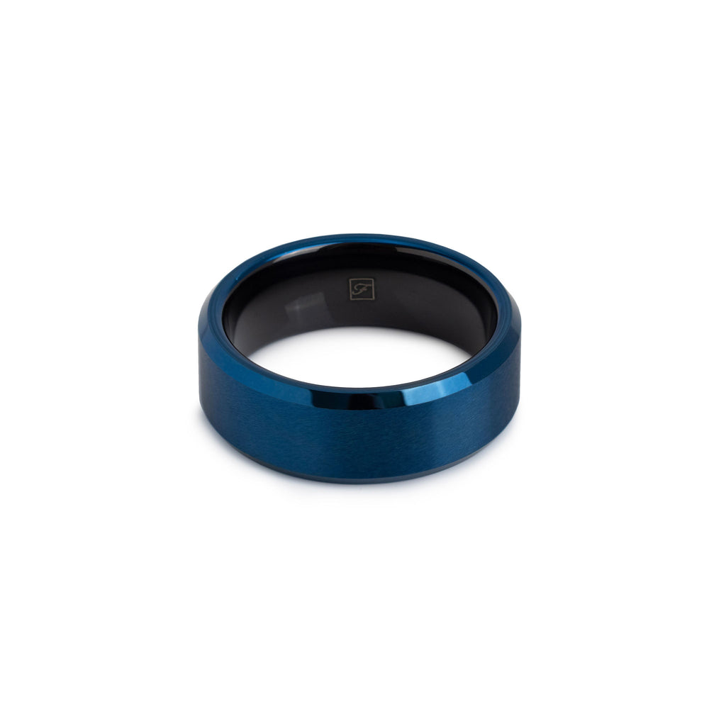 The Brushed Blue Tungsten 8B (8mm Bevelled Ring)